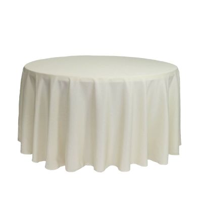 120 Inch Polyester Round Tablecloth for Weddings & Special Events in Colored and Patterned (Ivory)