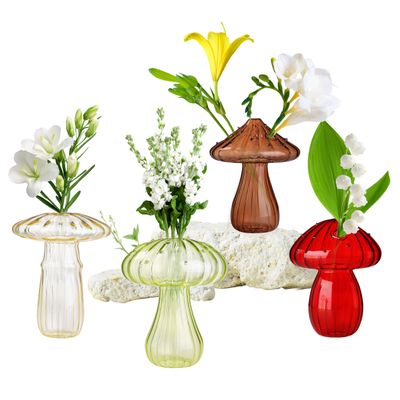 4 PCS Mushroom Shaped Glass Vase, Planters Clear Hydroponic Vase, Flowers Plants for Decorative Centerpiece,Table Decor,Home Wedding Party (4 Color)