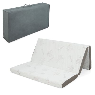 GOFLAME Memory Foam Tri-Fold Mattress, 4 Foldable Floor Mattress with Storage Bag, Removable Cover, Bamboo Fabric for Guest Room, Living Room, RV, Camp (Full)