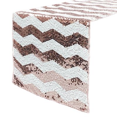 14 x 108 Inch Chevron Sequin Table Runners for Weddings and Parties (White and Blush)