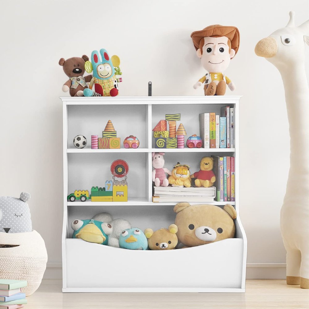 CAPHAUS Kids' Toy Storage Organizer, Open Storage Cubby, Multifunctional Book, Toy Storage Cabinet, Book, Shelf for Nursery, Playroom, Closet, Home Organization Toy Bookcase, E. White-33'' Height