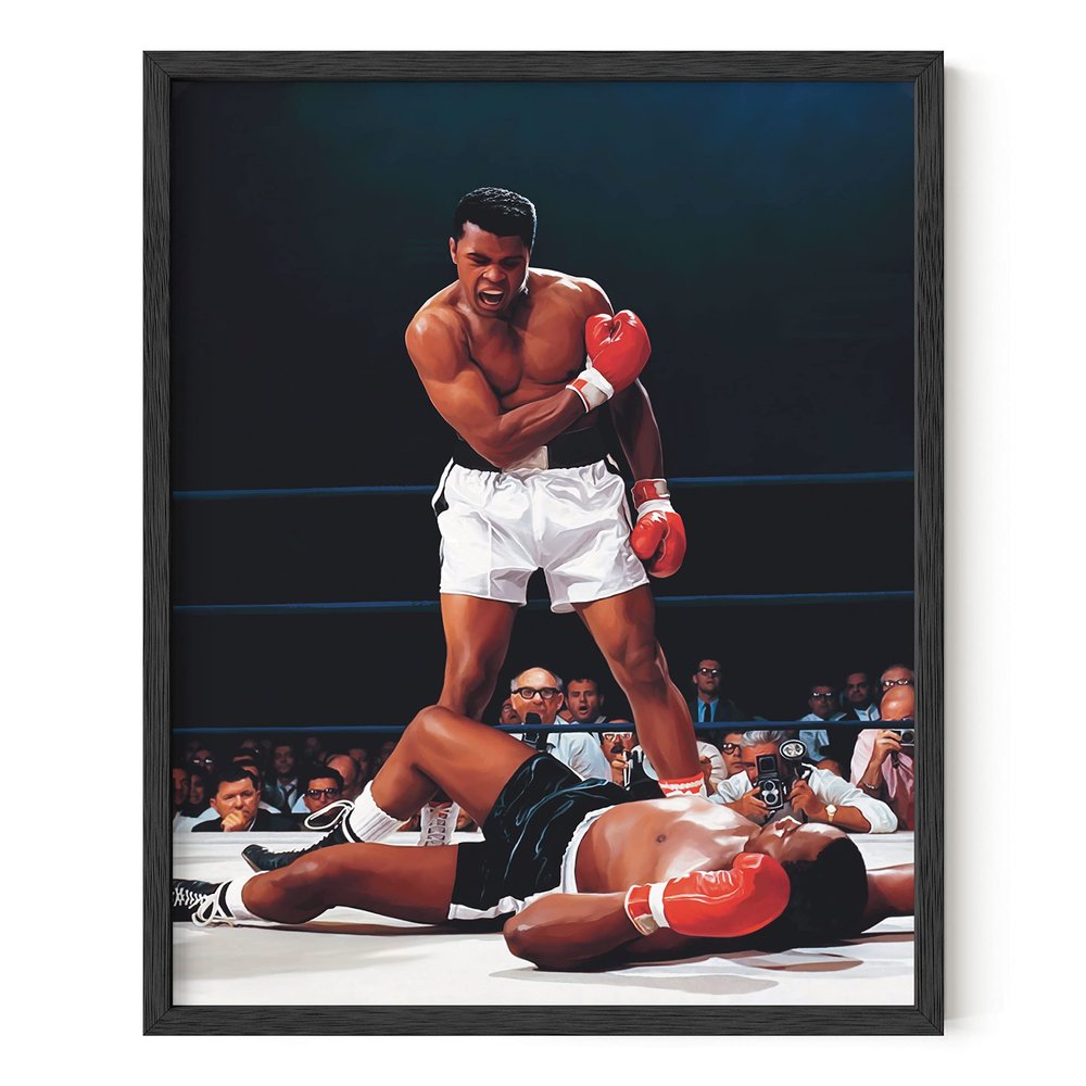 HAUS AND HUES Muhammad Ali Posters - Muhammad Ali Canvas Wall Art in Ring Boxing Prints, Sports and Gym Artwork, Black History Pictures for Wall, Sport Posters for Man Cave (Black Framed 16x20)
