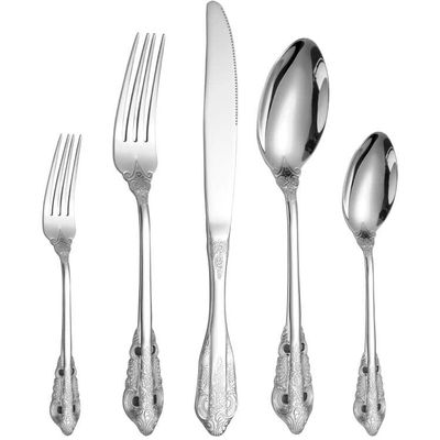 A  HOUSEWARE Antique Silverware Set for 8 Silvery Royal Flatware Stainless Steel 40 Pieces Eating Utensils Vintage Fork Knife Spoon Luxury Home Kitchen Restaurant Festival Parties
