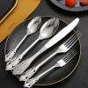 A  HOUSEWARE Antique Silverware Set for 8 Silvery Royal Flatware Stainless Steel 40 Pieces Eating Utensils Vintage Fork Knife Spoon Luxury Home Kitchen Restaurant Festival Parties view 3