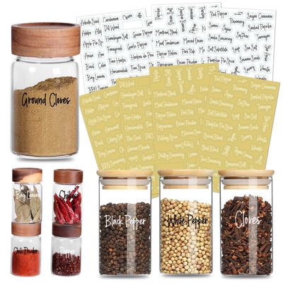 Spice Jar Labels Preprinted, Prefdo 276 Black & White Script Spice Combo Labels, Waterproof Vinyl Stickers for Pantry Herb and Spice Rack Organization