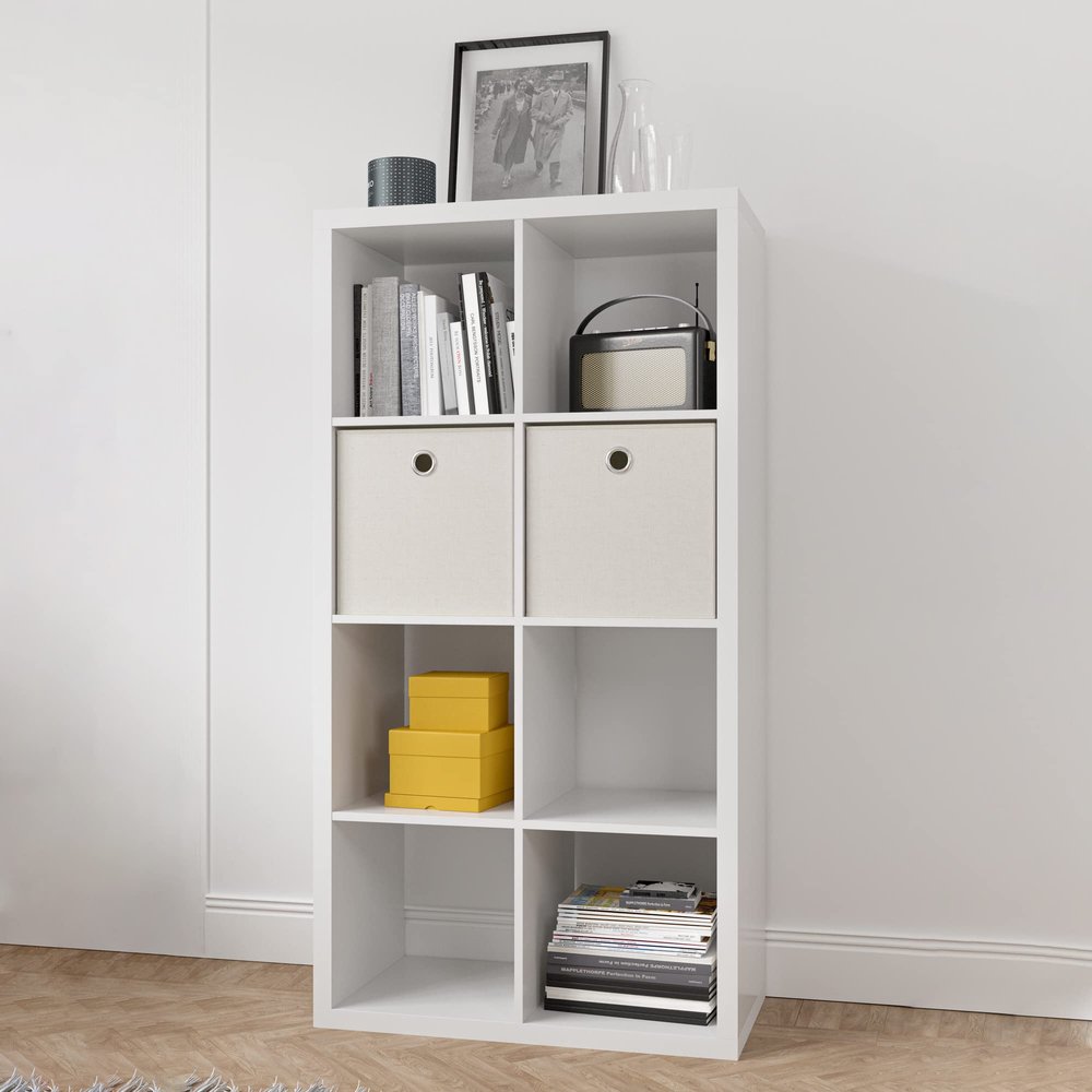 JIEJIEGAO Smart Cube 8-Cube Organizer Storage with Opened Back Shelves, Multi-Purpose Locker, 2 X 4 Cube Bookcase Book Shleves for Home, Office (White)