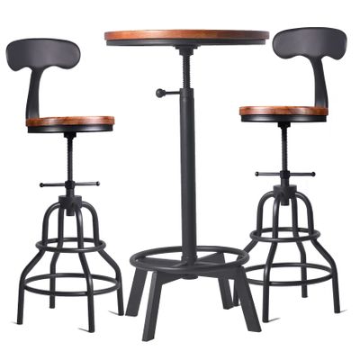 3-Piece Round Table & Chair Sets for Pub Kitchen Dining Living Party Bistro Breakfast, 1 Dining Table (30"-35.4"), 2 Counter Stools (20"-27"), Swivel Adjustable, Mostly Weld, Space-Saving,23.62" Dia
