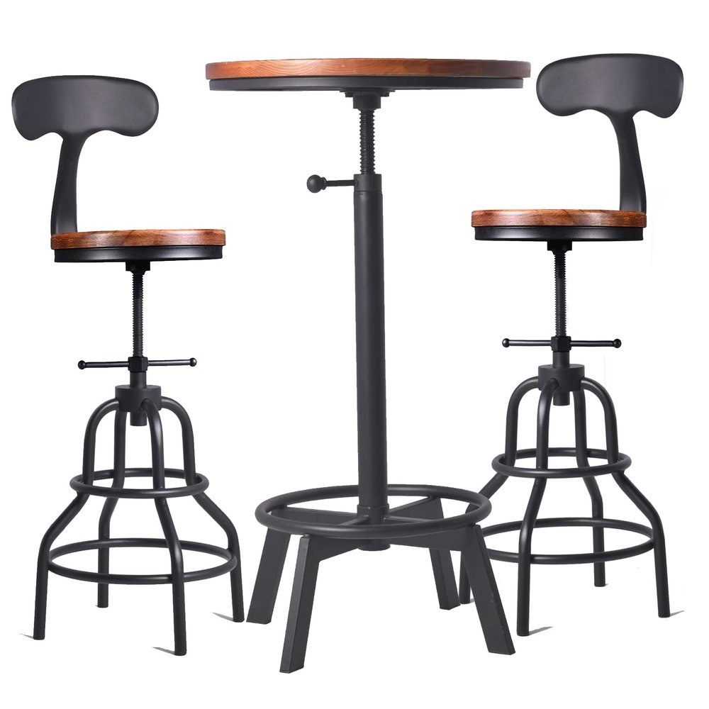 3-Piece Round Table & Chair Sets for Pub Kitchen Dining Living Party Bistro Breakfast, 1 Dining Table (30"-35.4"), 2 Counter Stools (20"-27"), Swivel Adjustable, Mostly Weld, Space-Saving,23.62" Dia