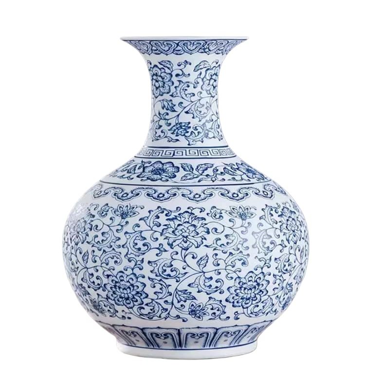 AMITVA China Style Decorative Vase, Classic Ceramic Vases for Art Home Decoration, Chinese Retro Porcelain Ceramic Vase with Peony Painting, B:29 * 17 cm