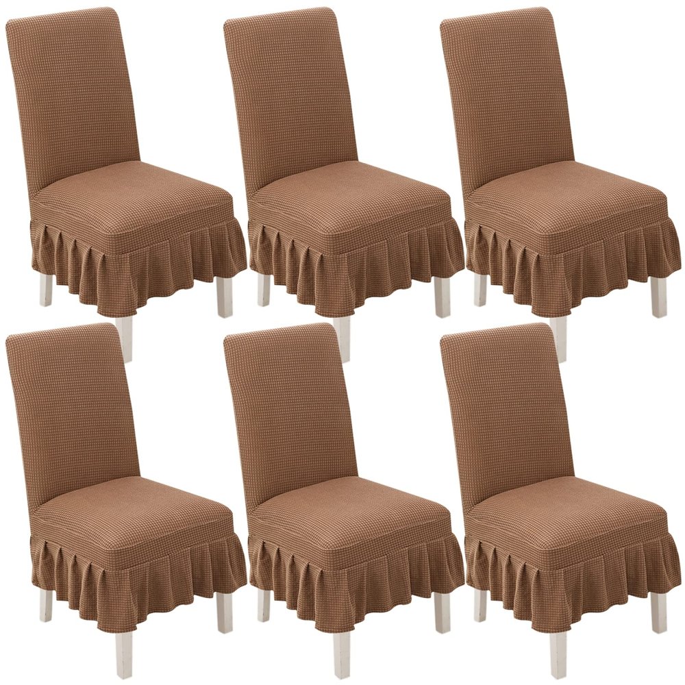 Chair Covers for Dining Room Set of 2/4/6, Stretch Parsons Chair Slipcover with Skirt Chair Covers, for Hotel Ceremony Banquet Wedding Party Kids Pets,H,6pack