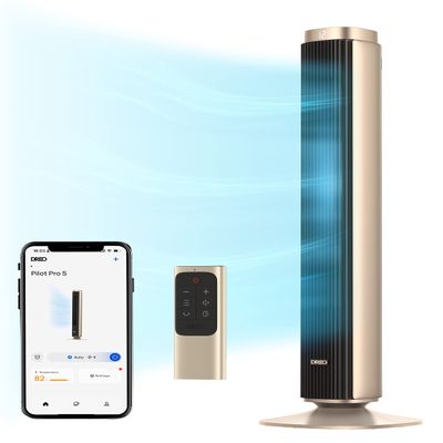 Dreo Tower Fan for Bedroom, 90 Oscillating Standing Fan with 40ft Far Airflow, 25dB Ultra Quiet DC Motor, 28ft/s Velocity, 12 Speeds, 42 inch, Smart Control, 4 Modes, 12H Timer, Pilot Pro S