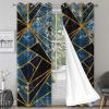 Modern Blue Marble Texture Blackout Curtains, Light Luxury Black Gold Geometric Stripe Art 3D Printed Eyelet Super Soft Darkening Curtains for Living Room Nursery Kids Girls Bedroom 52" W x 90" L view 2