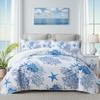 Coastal Bedding King Size Coastal Quilt with 2 Shams, Nautical Beach Comforter Sets Ocean Bedspreads Blue Starfish Coverlet Summer Bedding, 96''x106'' view 1