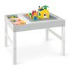 Costzon Kids Table, 3 in 1 Wooden Building Block Desk w/Storage, Double-Sided Tabletop for Toddler Arts, Crafts, Drawing, Reading, Playing, Gift for Boys Girls, Children Activity Table (White & Gray) view 1