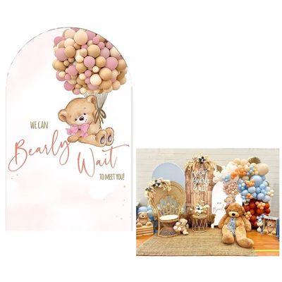 Aerdce Teddy Bear Arch Backdrop 4x7ft We Can Bearly Wait to Meet You Arched Wall Covers Stretchy Background for Party Decorations Pink Baby Shower Decor Props NO-76