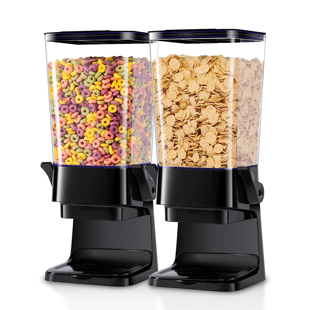 Cereal Dispenser Countertop with lids, Organization and Storage Containers for Kitchen and pantry, 5L Rice Dispenser for Cereal, Beans, Grains, Nuts, Snack,Oatmeal, Dog Food, Bird Seed, Black, 2Pc