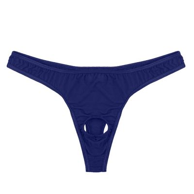 YOLAI Mens Solid Color Lingerie Micro Thong Bikini Front Hole Underwear G-String Underpants (Navy, One Size)