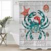 Christmas Crab Shower Curtain Set - 60" x 72" Washable Bathtub Curtain with 12 Hooks, Xmas Snata Claus Coastal Starfish Wood Waterproof Fabric Stall Shower Curtains for Bathroom/Bathtub Dcor view 1