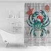 Christmas Crab Shower Curtain Set - 60" x 72" Washable Bathtub Curtain with 12 Hooks, Xmas Snata Claus Coastal Starfish Wood Waterproof Fabric Stall Shower Curtains for Bathroom/Bathtub Dcor view 2