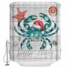 Christmas Crab Shower Curtain Set - 60" x 72" Washable Bathtub Curtain with 12 Hooks, Xmas Snata Claus Coastal Starfish Wood Waterproof Fabric Stall Shower Curtains for Bathroom/Bathtub Dcor view 4