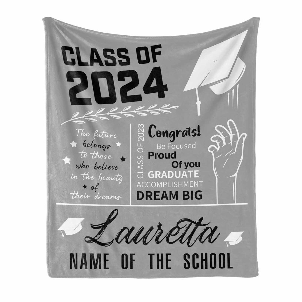 Custom Class of 2024 Graduation Gift Personalized Congraduation Blanket with Graduate Name and School, Soft Lightweight Throw Blanket 30"x40" for Graduates Summer Travel