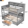 Modern Wooden Twin Size Bunk Bed Storage Drawer and Built-in Shelves Beside Both Upper,Safeguard Railings and Ladder,for Kids Boys Girls Teens Adults Bedroom (Gray@W) view 2
