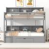 Modern Wooden Twin Size Bunk Bed Storage Drawer and Built-in Shelves Beside Both Upper,Safeguard Railings and Ladder,for Kids Boys Girls Teens Adults Bedroom (Gray@W) view 3