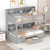 Modern Wooden Twin Size Bunk Bed Storage Drawer and Built-in Shelves Beside Both Upper,Safeguard Railings and Ladder,for Kids Boys Girls Teens Adults Bedroom (Gray@W) view 4