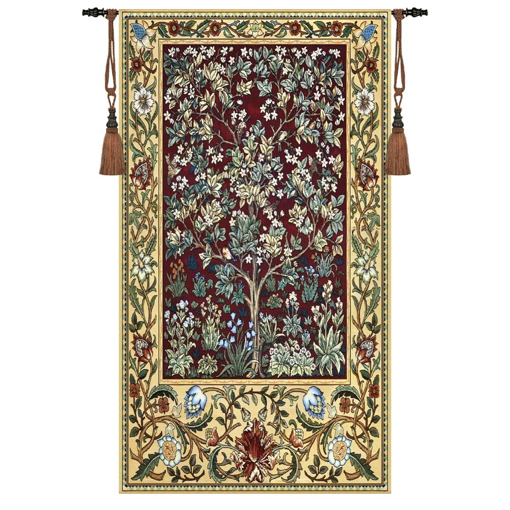 Aubelin Tapestry Long Ruby William Morris Tree of Life Fine Art Tapestry Wall Hanging Size 63"x35"