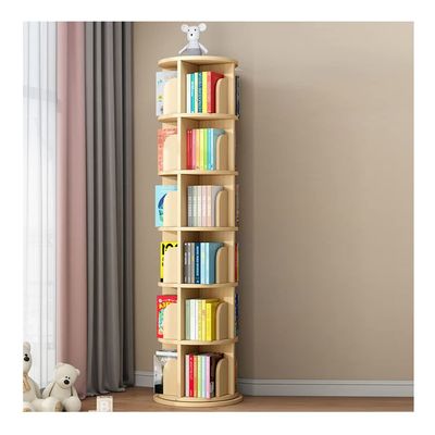 360 Degree Rotation Kids Bookshelf, 6 Tier Floor Standing Solid Wood Bookcase, Picture Book Toy Book Exhibition Shelf (Color : Style 2, Size : 50.5X191.6CM)
