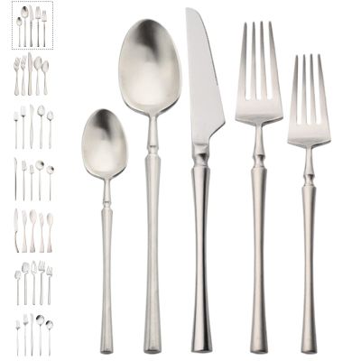 BRIIEC 18/8 304 Stainless Steel Matte Silver Flatware Silverware Set, 20pcs Satin Finish Cutlery Set for 4, Dishwasher Safe for Home Kitchen Restaurant - Small Waist Handle