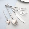 BRIIEC 18/8 304 Stainless Steel Matte Silver Flatware Silverware Set, 20pcs Satin Finish Cutlery Set for 4, Dishwasher Safe for Home Kitchen Restaurant - Small Waist Handle view 2