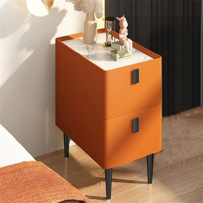 NIUYAO Nightstand Modern Solid Wood with 2-Drawer Storage Bedside Table Marble Top Practical End Side Table Bedroom Furniture -Orange/Black 16" L x 16" W x 20" H