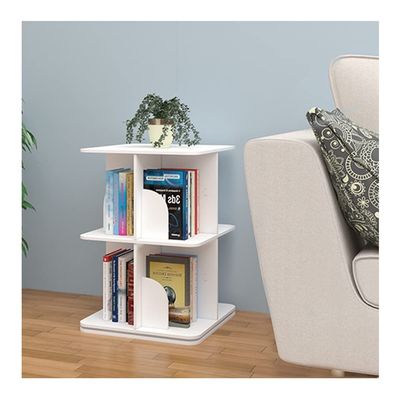 White Wood Rotation Square Bookshelf, Book CD Photo Frame pictorial Storage Shelf Corner Bookcase, Large Capacity Book Display Shelf (Size : 2 Tier)