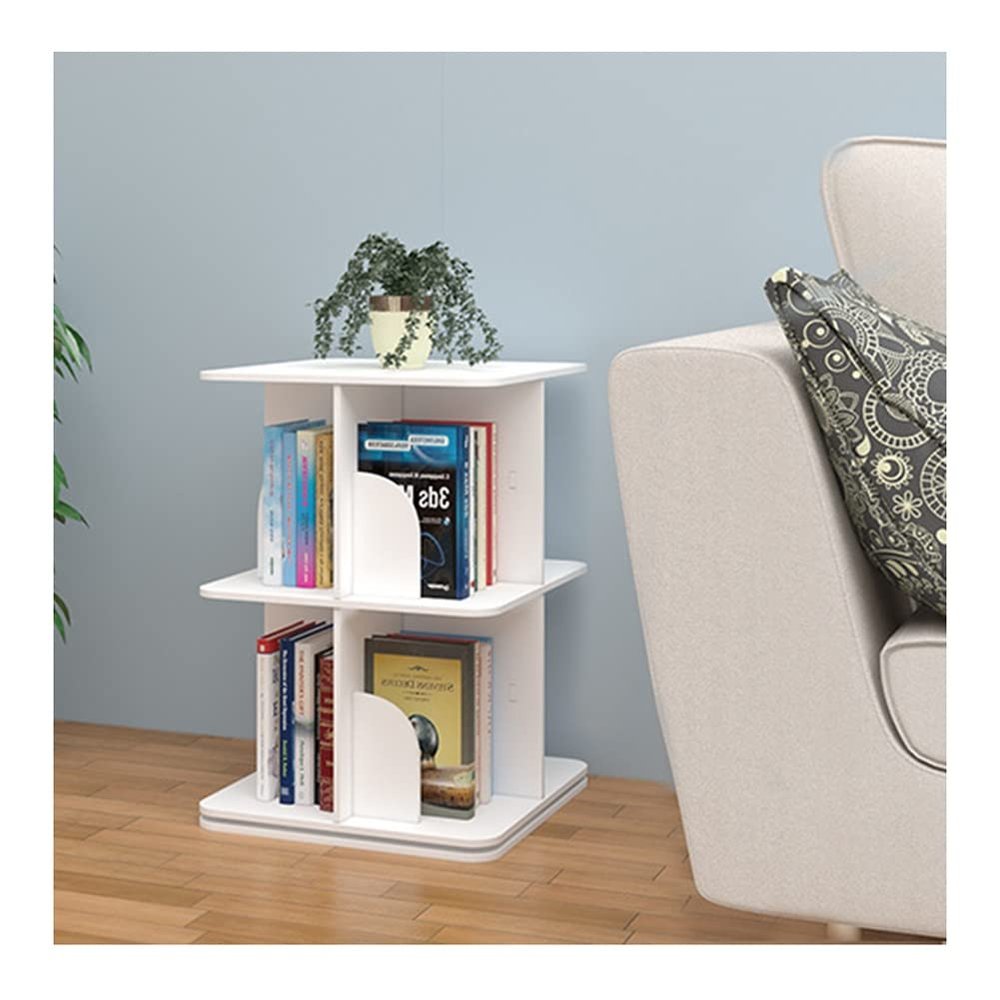White Wood Rotation Square Bookshelf, Book CD Photo Frame pictorial Storage Shelf Corner Bookcase, Large Capacity Book Display Shelf (Size : 2 Tier)