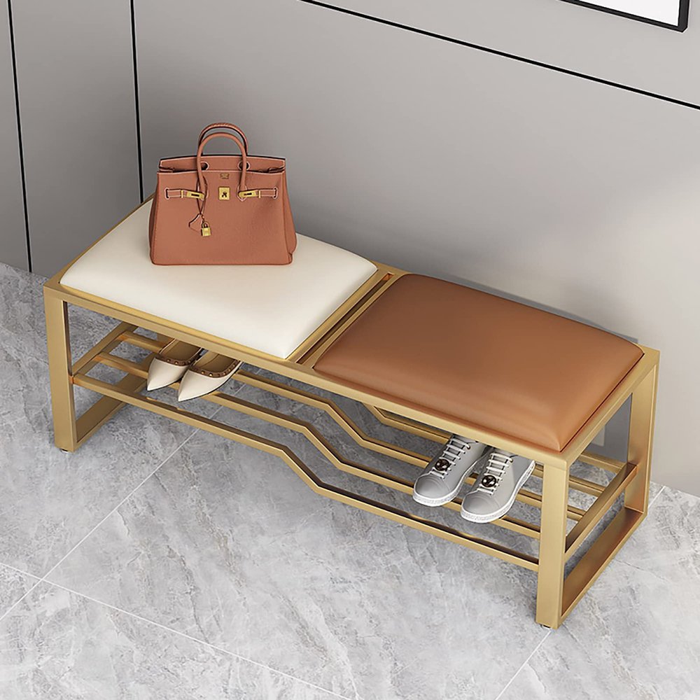 IBOWZ Storage Shoe Bench Shoe Storage Bench Shoes Cabinet Bench Shoe Bench with Seat Entryway Shoe Rack Shoe Storage Bench with Seat Cushion 1-Tier Metal Frame,for Hallway Living Room,80 x 35 x 45 CM