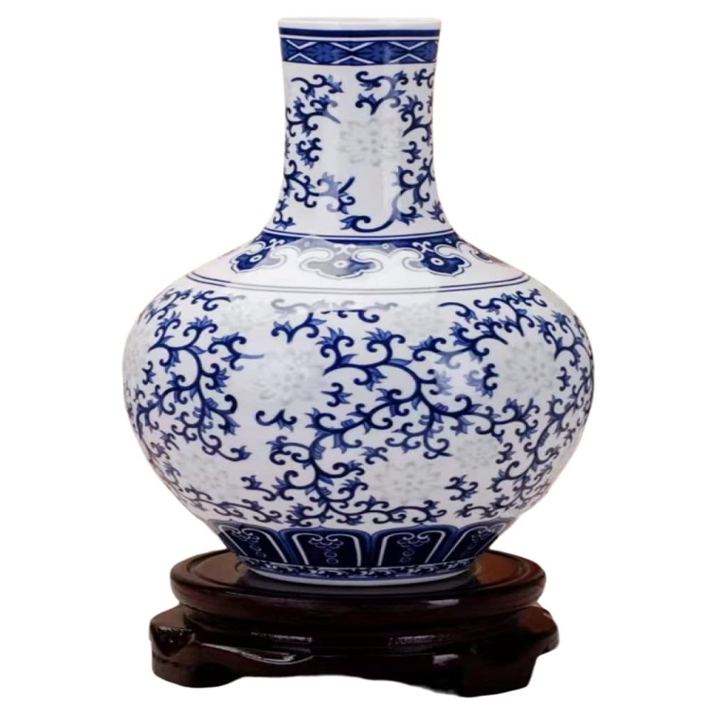 AMITVA Blue White Vase for Flowers,Modern Ceramic Vase for Pampas Grass, Reactive Glazed Stoneware Decorative Vases for Kitchen, Living Room, Bedroom Mantel-F:23 * 15 cm