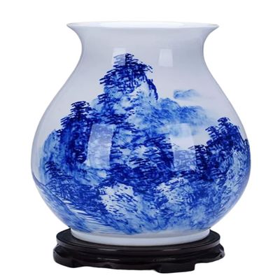 AMITVA Blue and White Chinoiserie VasesDecorative Bud Vases for Living Room, Bookshelf, Mantle Fireplace, Centerpieces-E:38 * 26 cm