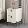 Mid-Century Narrow Side Table|Modern Bedside End Table with 2 Storage Drawers|Minimalist Sintered Stone Countertop Nightstand for Small Spaces,Off-White(B),40x35x55cm(15.7x13.7x21.6in) view 2