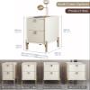 Mid-Century Narrow Side Table|Modern Bedside End Table with 2 Storage Drawers|Minimalist Sintered Stone Countertop Nightstand for Small Spaces,Off-White(B),40x35x55cm(15.7x13.7x21.6in) view 3