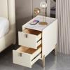 Mid-Century Narrow Side Table|Modern Bedside End Table with 2 Storage Drawers|Minimalist Sintered Stone Countertop Nightstand for Small Spaces,Off-White(B),40x35x55cm(15.7x13.7x21.6in) view 4