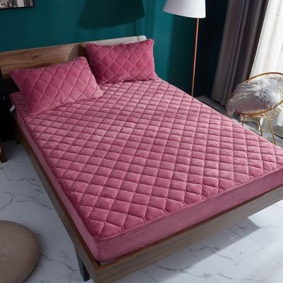 Soft Deep Pocket Single Bottom Bed Sheet,Autumn Winter Thick Quilted Crystal Velvet Deep Pocket Fitted Sheets, Bedroom Warm Solid Color Mattress Protector ( Color : Style A , Size : 150*200*15cm )