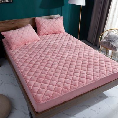 Soft Deep Pocket Single Bottom Bed Sheet,Autumn Winter Thick Quilted Crystal Velvet Deep Pocket Fitted Sheets, Bedroom Warm Solid Color Mattress Protector ( Color : Style A , Size : 150*200*36cm )