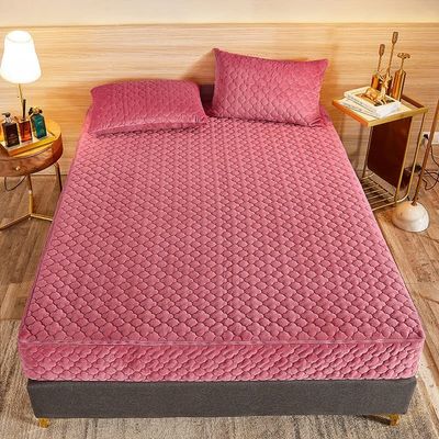 Soft Deep Pocket Single Bottom Bed Sheet,Autumn Winter Thick Quilted Crystal Velvet Deep Pocket Fitted Sheets, Bedroom Warm Solid Color Mattress Protector ( Color : Style B , Size : 120*200*20cm )