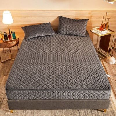 Soft Deep Pocket Single Bottom Bed Sheet,Autumn Winter Thick Quilted Crystal Velvet Deep Pocket Fitted Sheets, Bedroom Warm Solid Color Mattress Protector ( Color : Style B , Size : 150*200*25cm )