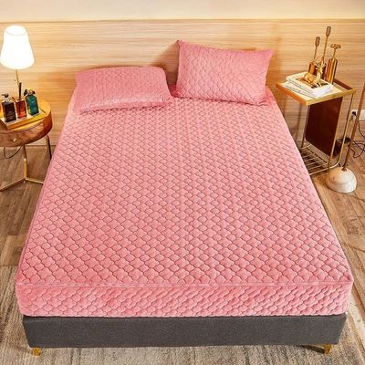 Soft Deep Pocket Single Bottom Bed Sheet,Autumn Winter Thick Quilted Crystal Velvet Deep Pocket Fitted Sheets, Bedroom Warm Solid Color Mattress Protector ( Color : Style B , Size : 180*200*23cm )