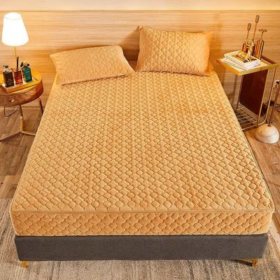 Soft Deep Pocket Single Bottom Bed Sheet,Autumn Winter Thick Quilted Crystal Velvet Deep Pocket Fitted Sheets, Bedroom Warm Solid Color Mattress Protector ( Color : Style A , Size : 150*200*10cm )