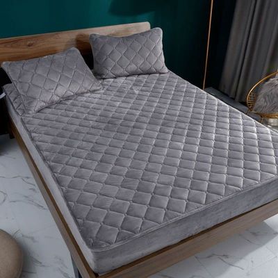 Soft Deep Pocket Single Bottom Bed Sheet,Autumn Winter Thick Quilted Crystal Velvet Deep Pocket Fitted Sheets, Bedroom Warm Solid Color Mattress Protector ( Color : Style B , Size : 150*200*15cm )