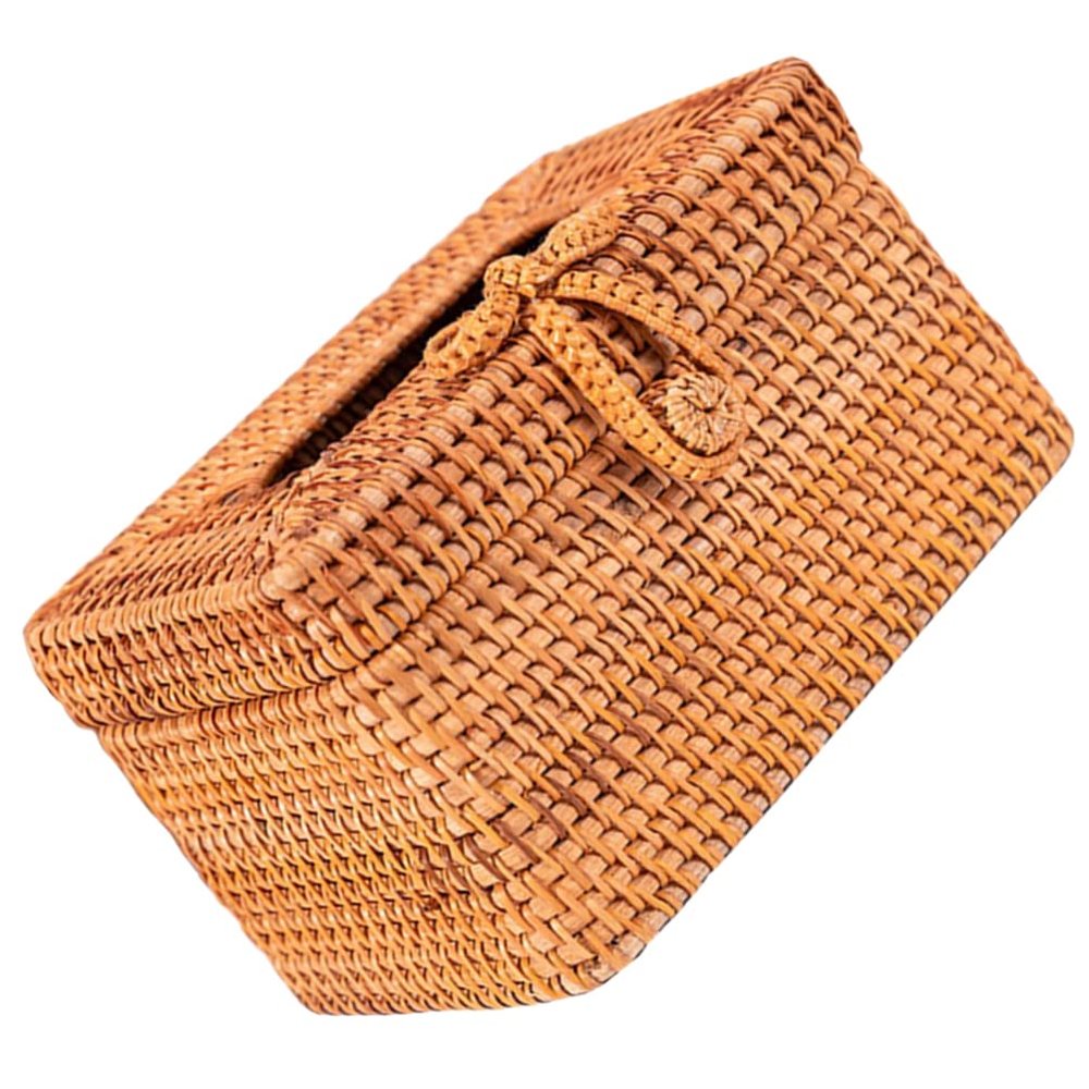 Car Decor Rattan Tissue Box Cover Hand Woven Wicker Tissue Holder Decorative Facial Napkin Holder Dispenser for Livingroom Bedroom Bathroom