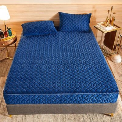 Soft Deep Pocket Single Bottom Bed Sheet,Autumn Winter Thick Quilted Crystal Velvet Deep Pocket Fitted Sheets, Bedroom Warm Solid Color Mattress Protector ( Color : Style A , Size : 150*200*25cm )